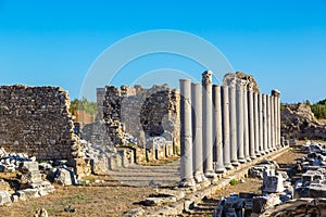 Ruins of ancient city in Side, Turkey