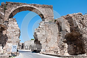 The ruins of ancient city of Side in Turkey