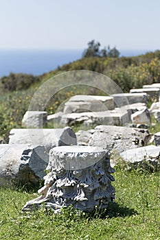 Ruins of ancient city in spring