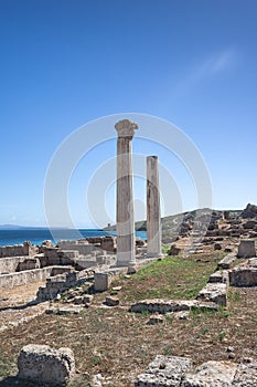 Ruins of the ancient city Tharros, located in Sardinia, Italy