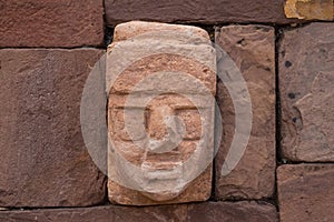 Ruins of the ancient city of Tiwanaku, Bolivia, faces