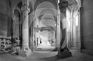 Ancient ruins of White church of Rose Valley in Cappadocia