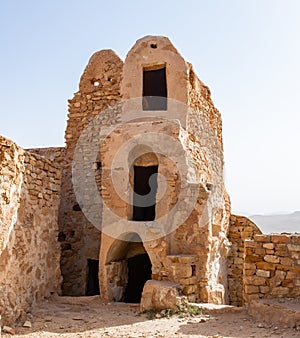 Ruins of ancient fortified Ksar Beni Barka in Tataouine, Tunisia photo