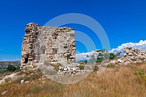 Ruins of an ancient fortress in the city of Inkerman, Crimea