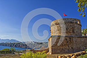 Ruins of the ancient fortress Hidirlik Kalesi in Kaleici. Antalya, Tourkey