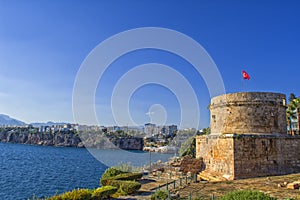 Ruins of the ancient fortress Hidirlik Kalesi in Kaleici. Antalya, Tourkey