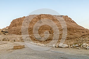 Ruins of the ancient fortress of Massada on the mountain near the dead sea in southern Israel