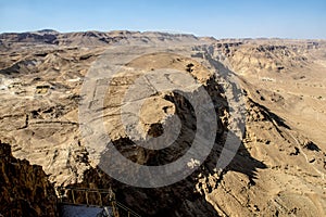 Ruins of the ancient fortress of Massada on the mountain near the dead sea in southern Israel