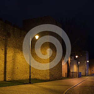 Ruins ancient fortress walls of Constantinople, known as the Theodosian Walls