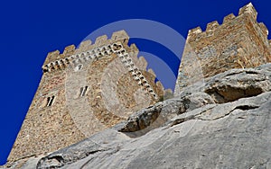 Ruins of an ancient Genoa Fortress on a mountain in Sudak, Crimea, Ukraine