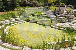 Ruins of the ancient Greek buildings in the historic part of Syracuse