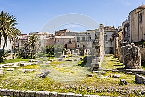 Ruins of the ancient greek doric temple of Apollo in Siracusa