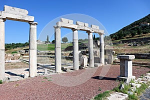 Ruins of ancient greek gumnasium of Hercules, archaeological site Messini, Peloponnese, Greece