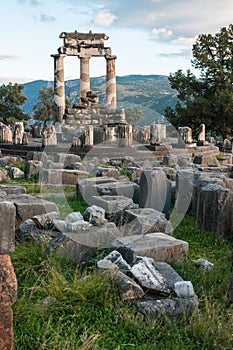 Ruins of an ancient greek temple of Apollo at Delphi, Greece