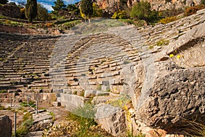 Ruins of an ancient greek theatre at Delphi, Greece