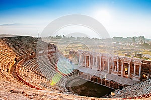 Ruins of ancient Hierapolis Amphi theatre Pamukkale, Denizili, T