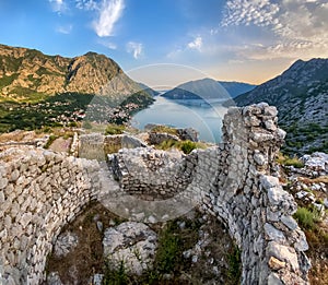 Ruins of Ancient Illyrian fort Rizon in Boka Bay