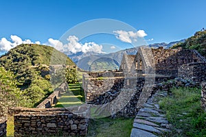 The ruins of the ancient Inca city of Choquequirao, alternative to Machu Picchu, Peru