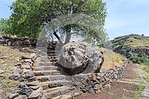 The ruins of the ancient Jewish city of Gamla on the Golan Heights. Destroyed by the armies of the Roman Empire in 67th year AD