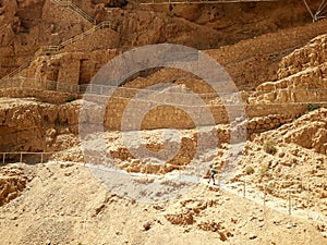 Ruins of the ancient Masada in south of Israel. Road toe the North Palace.
