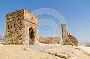 Ruins of ancient Merenid tombs overlooking the arabic city Fez, Morocco, Africa