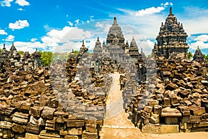 Ruins of the Ancient mystical old Hindu Prambanan temple near Yogyakarta, Java island Indonesia