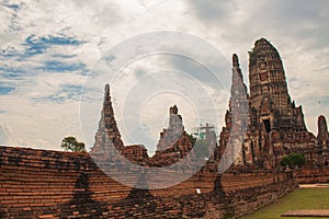 Ruins of ancient pagoda made of old red bricks