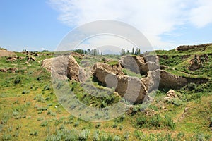 The ruins of Ancient Panjekent near modern Penjikent city, Tajikistan