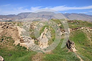 The ruins of Ancient Panjekent near modern Penjikent city, Tajikistan