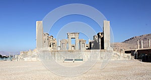 The ruins of ancient Persian capital Persepolis. the remains of the palace Tachara