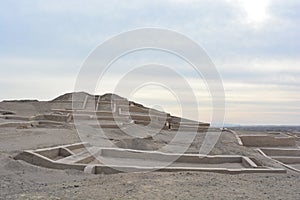 Ruins of an ancient pyramid in Nazca desert, Peru