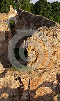 ruins of an ancient red clay brick castle