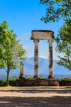 Ruins of ancient roman columns in Nyon, Switzerland