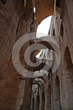 Ruins of ancient roman emipire coliseum in Tunisia