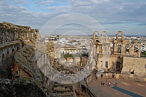 Ruins of ancient roman emipire coliseum in Tunisia