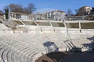 Ruins of Ancient Roman theater of Philippopolis in city of Plovdiv, Bulgaria