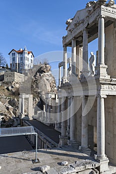 Ruins of Ancient Roman theater of Philippopolis in city of Plovdiv, Bulgaria