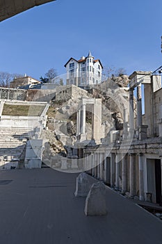 Ruins of Ancient Roman theater of Philippopolis in city of Plovdiv, Bulgaria