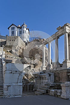 Ruins of Ancient Roman theater of Philippopolis in city of Plovdiv, Bulgaria