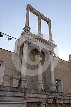 Ruins of Ancient Roman theater of Philippopolis in city of Plovdiv, Bulgaria