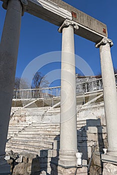 Ruins of Ancient Roman theater of Philippopolis in city of Plovdiv, Bulgaria