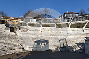 Ruins of Ancient Roman theater of Philippopolis in city of Plovdiv, Bulgaria