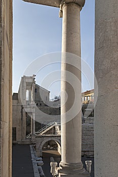 Ruins of Ancient Roman theater of Philippopolis in city of Plovdiv, Bulgaria