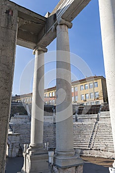 Ruins of Ancient Roman theater of Philippopolis in city of Plovdiv, Bulgaria