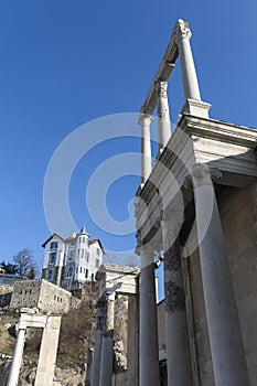 Ruins of Ancient Roman theater of Philippopolis in city of Plovdiv, Bulgaria