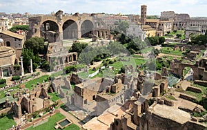 The ruins of ancient Rome in the heart of Rome, archaeological finds.