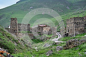 Ruins of the ancient stone settlement of Galiat in the mountains
