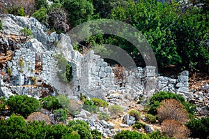 Ruins of the ancient sunken Lycian underwater city of Dolichiste on the island of Kekova. Attraction of the