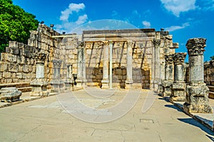 Ruins of an ancient synagogue in Capernaum, Isarel