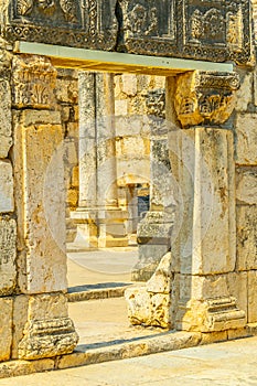 Ruins of an ancient synagogue in Capernaum, Isarel
